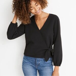 Madewell Texture & Thread Crepe Wrap Top in Black XL